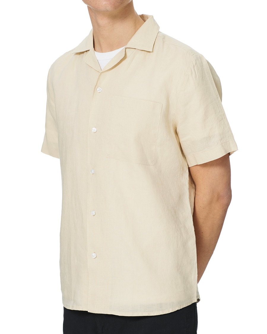 Herren | Hemden | HUGO | Ellino Linen Resort Collar Short Sleeve Shirt Light Beige