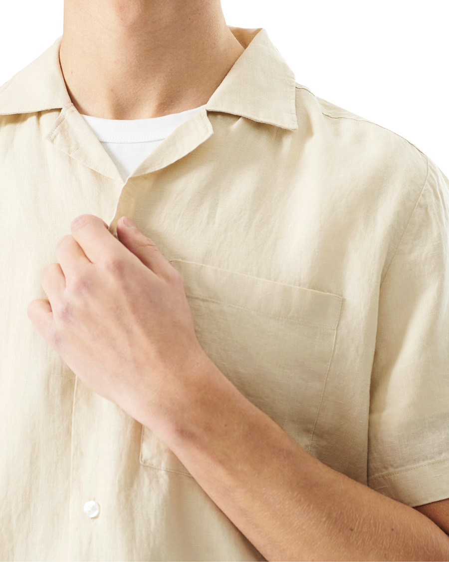Herren | Hemden | HUGO | Ellino Linen Resort Collar Short Sleeve Shirt Light Beige