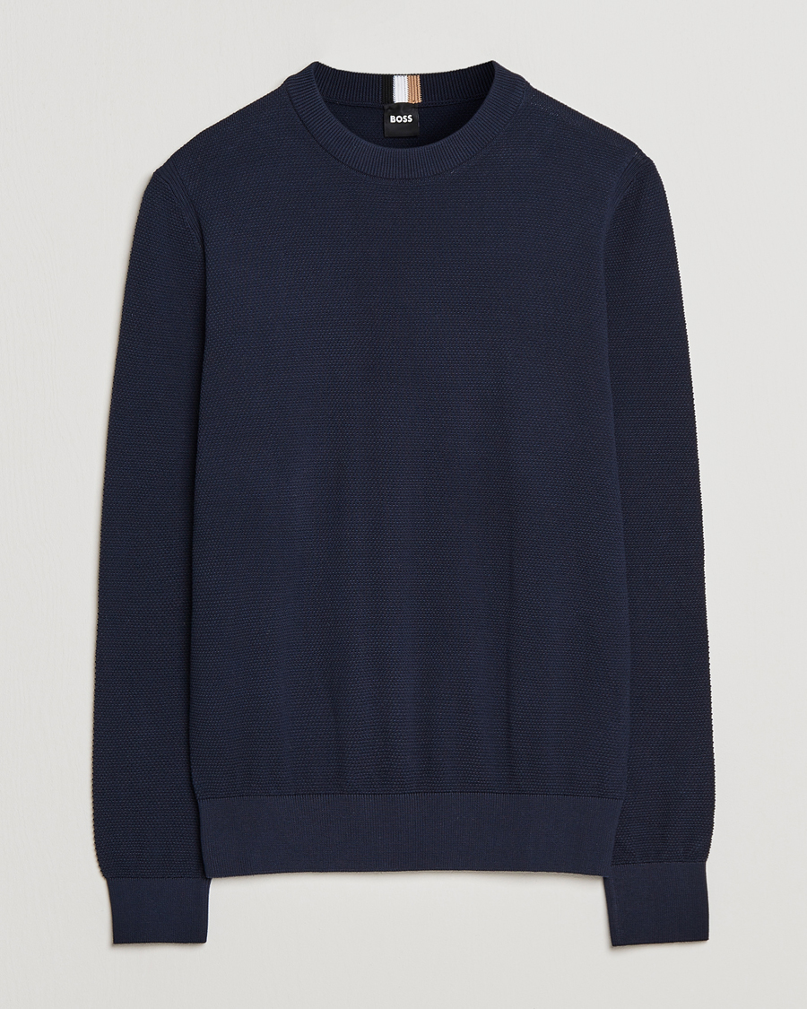 Herren | Pullover | BOSS BLACK | Ecaio Knitted Structured Sweater Dark Blue