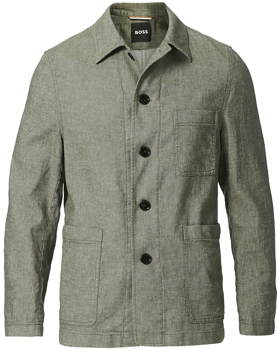 Herren | Sakkos | BOSS BLACK | BOSS Carper Cotton/Linen Workwear Jacket Open Green