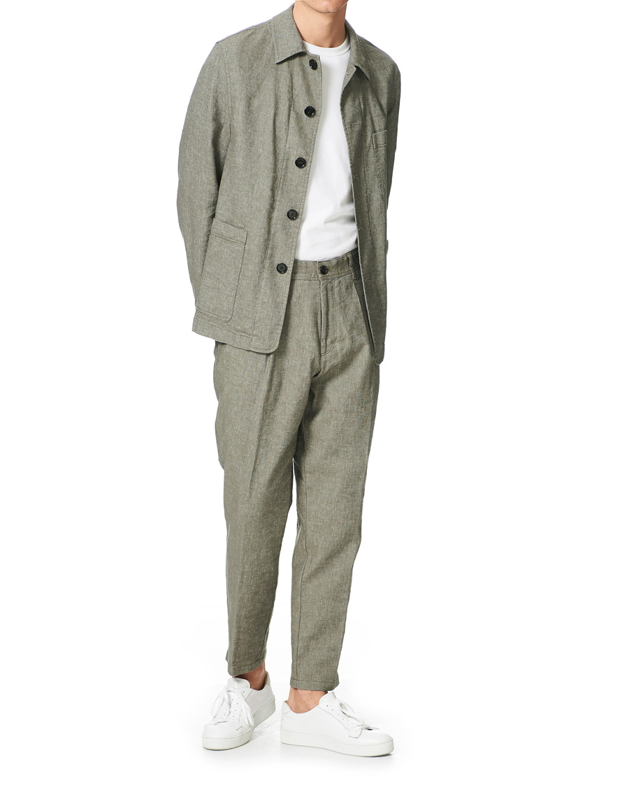 Herren | Sakkos | BOSS BLACK | BOSS Carper Cotton/Linen Workwear Jacket Open Green
