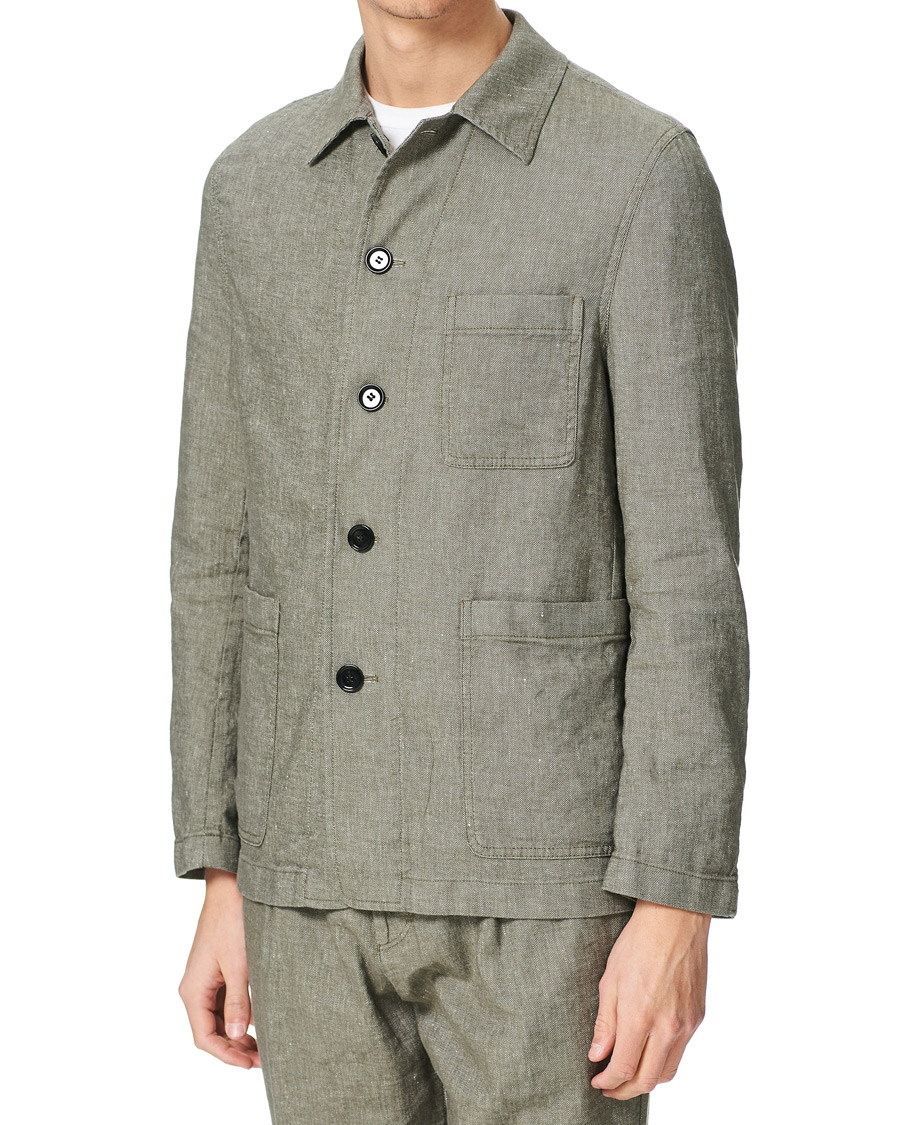 Herren | Sakkos | BOSS BLACK | BOSS Carper Cotton/Linen Workwear Jacket Open Green