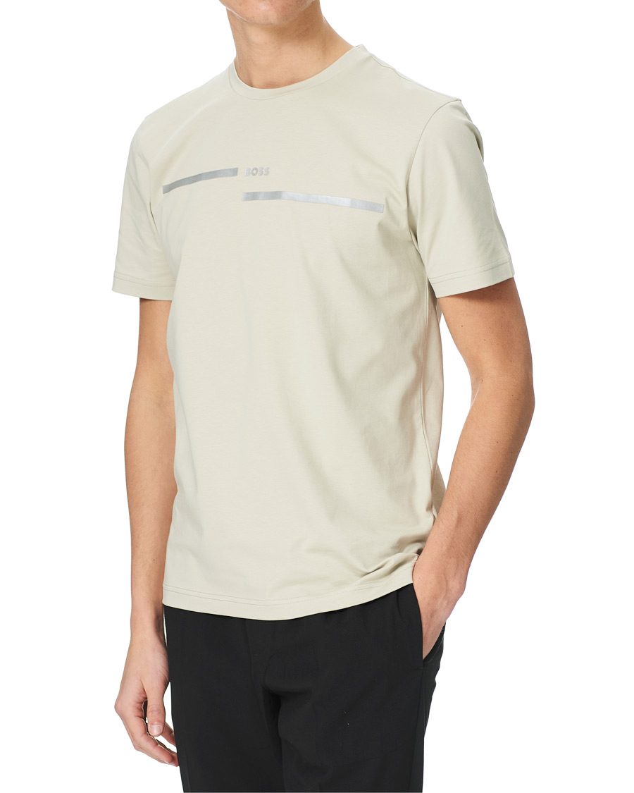 Herren | T-Shirts | BOSS GREEN | BOSS Athleisure Taped Logo Crew Neck Tee Light Beige