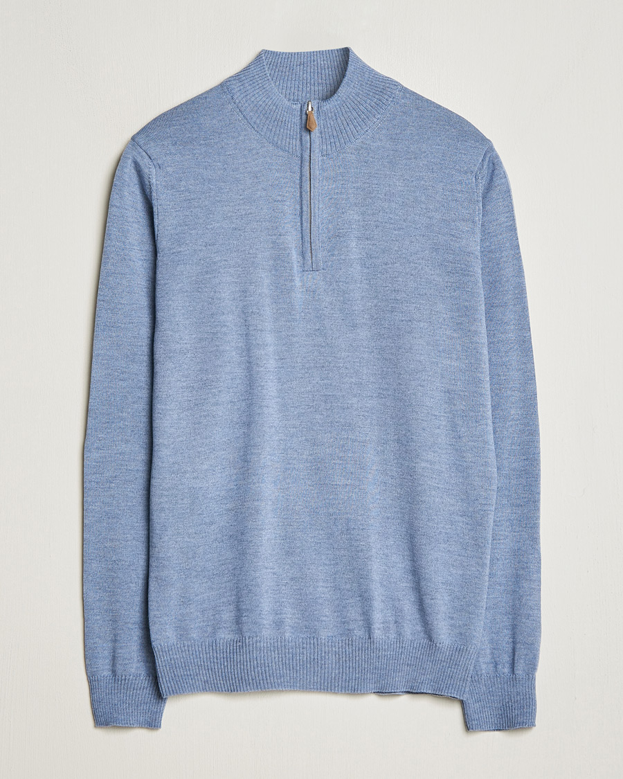 Herren | Pullover | Stenströms | Merino Half Zip Light Blue