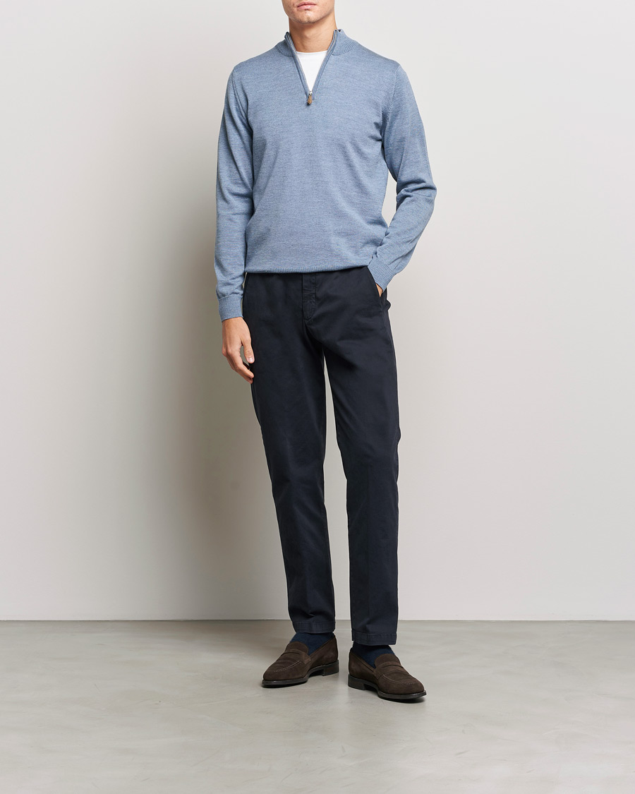 Herren | Pullover | Stenströms | Merino Half Zip Light Blue