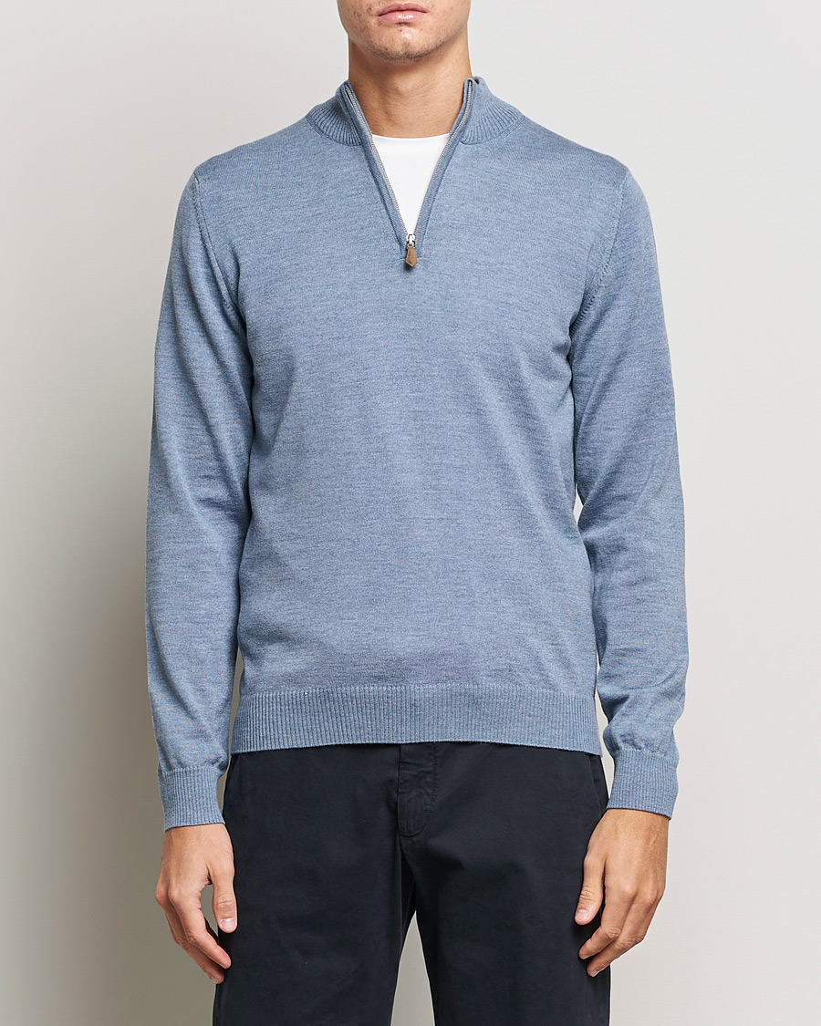 Herren |  | Stenströms | Merino Half Zip Light Blue
