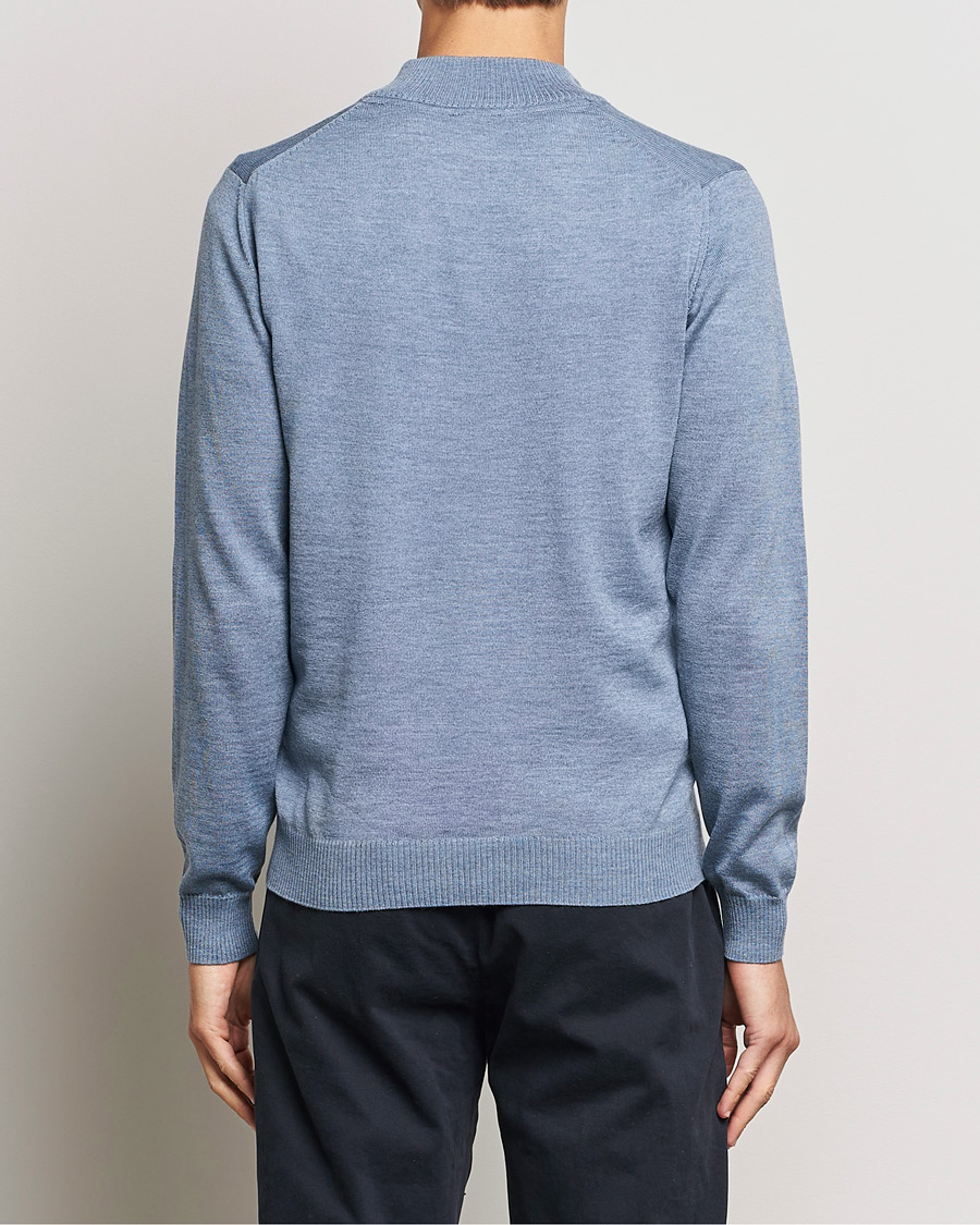 Herren | Pullover | Stenströms | Merino Half Zip Light Blue