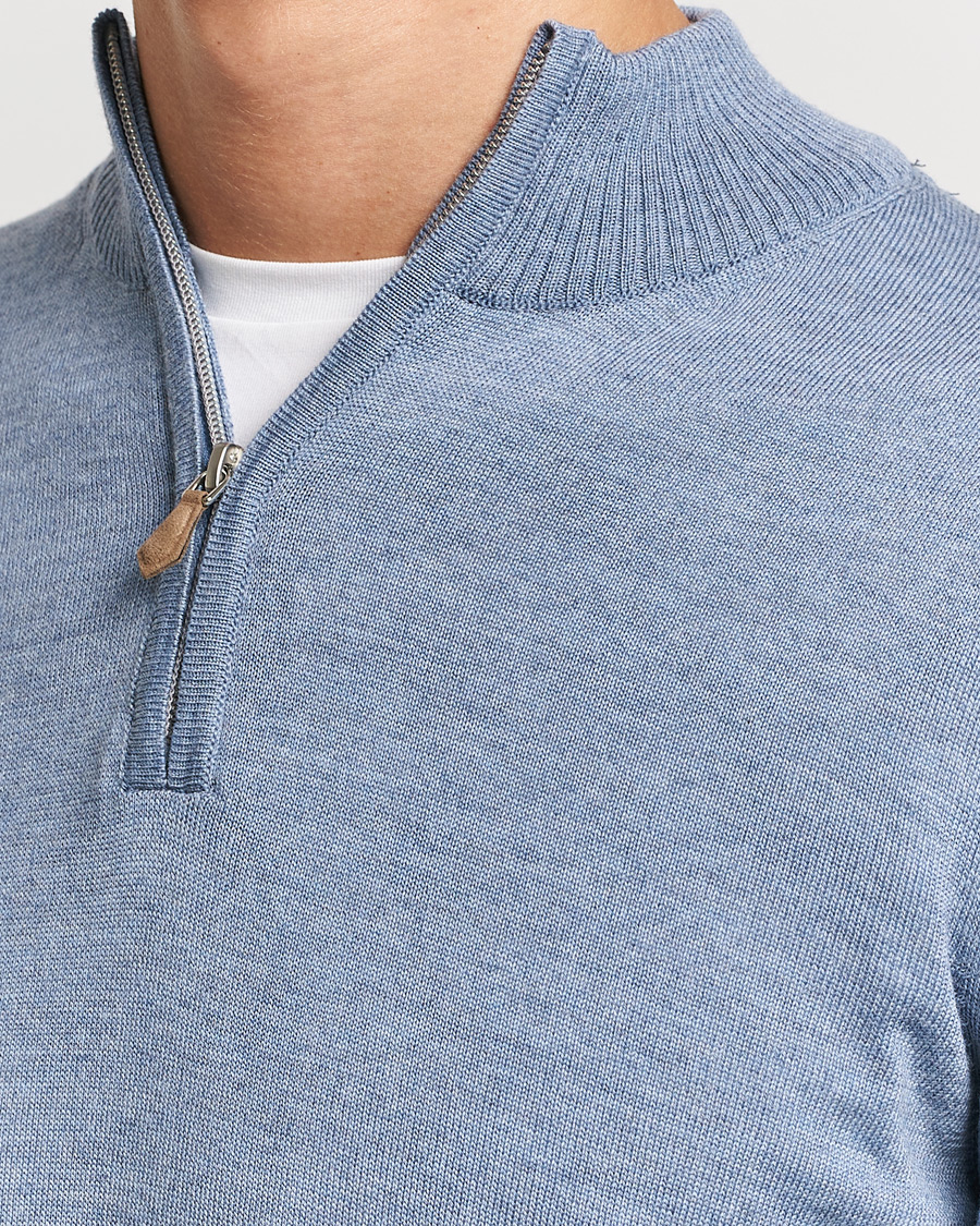 Herren | Pullover | Stenströms | Merino Half Zip Light Blue