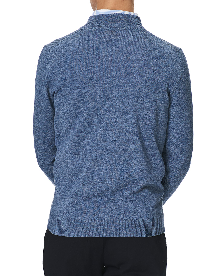 Herren | Pullover | Stenströms | Merino Half Zip Blue Mouliné