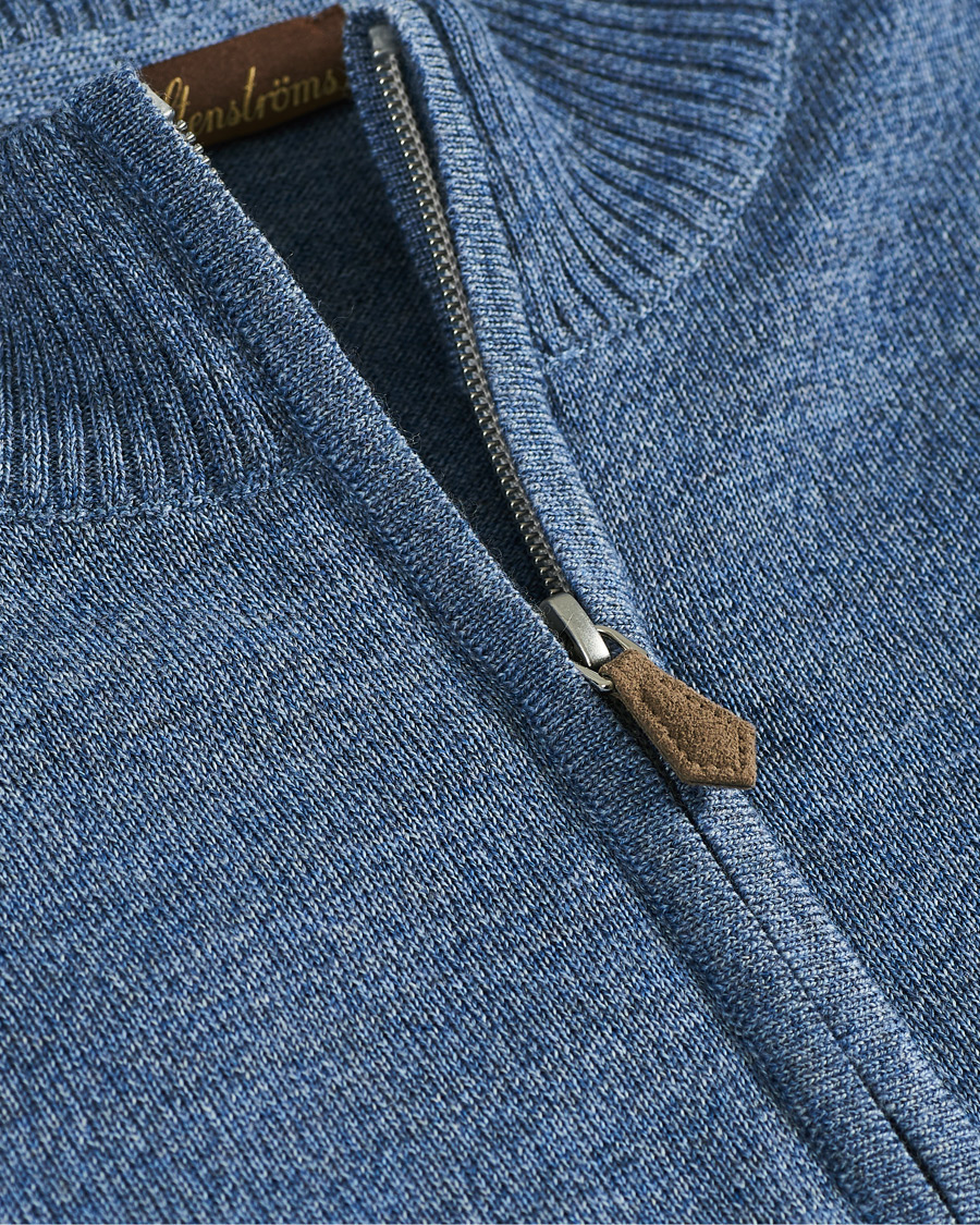 Herren | Pullover | Stenströms | Merino Half Zip Blue Mouliné