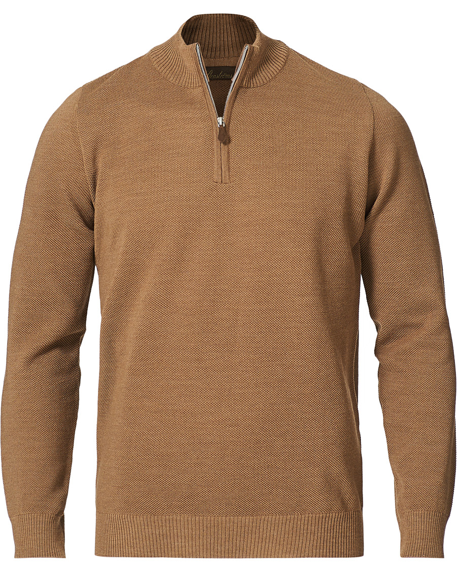 Herren | Pullover | Stenströms | Textured Merino Half Zip Brown