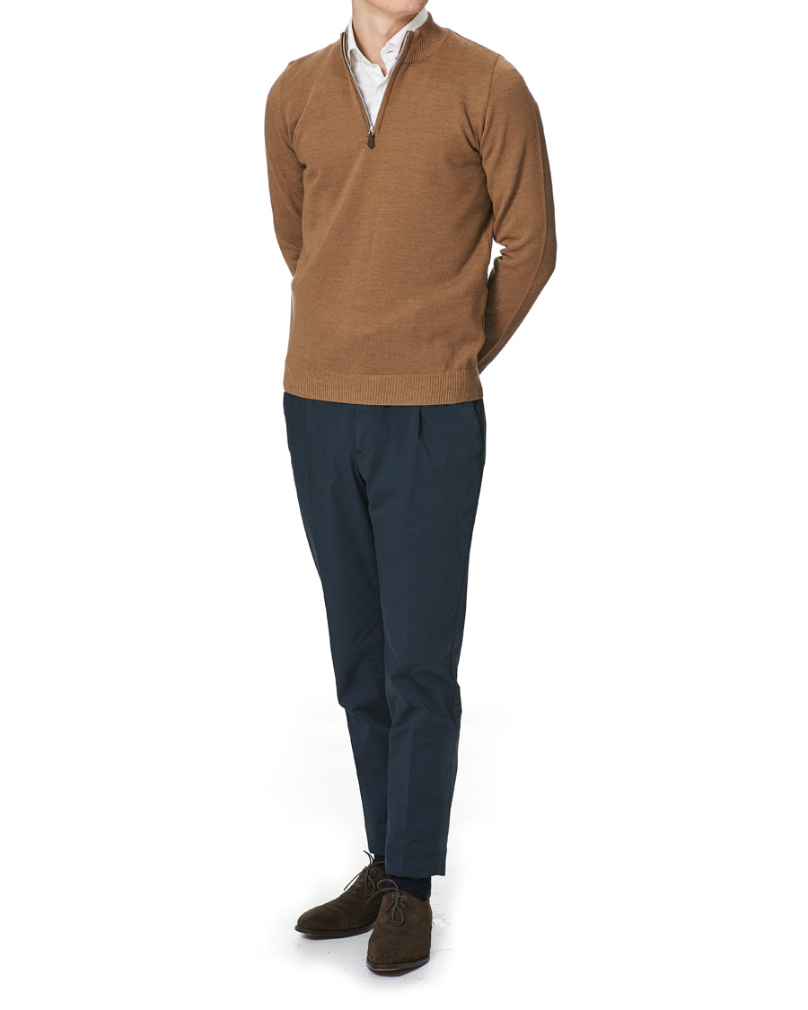 Herren | Pullover | Stenströms | Textured Merino Half Zip Brown