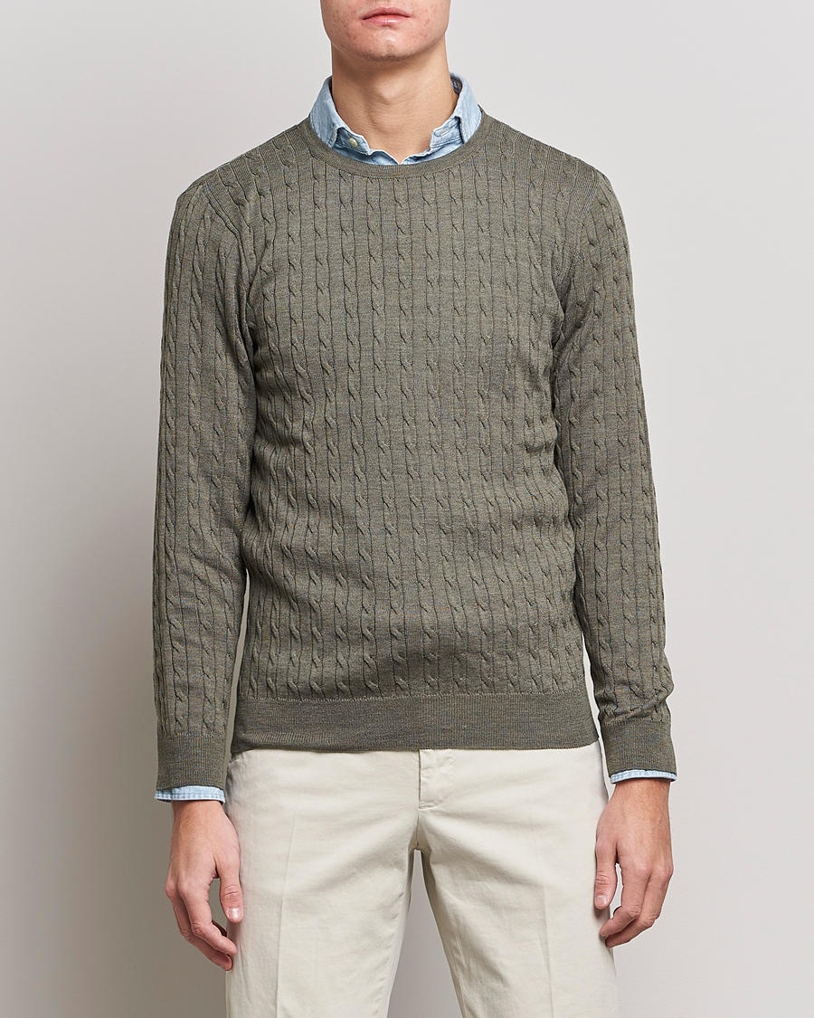 Herren |  | Stenströms | Merino Cable Crew Neck Olive