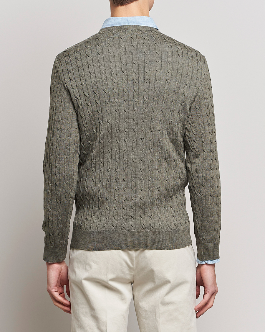 Herren | Pullover | Stenströms | Merino Cable Crew Neck Olive