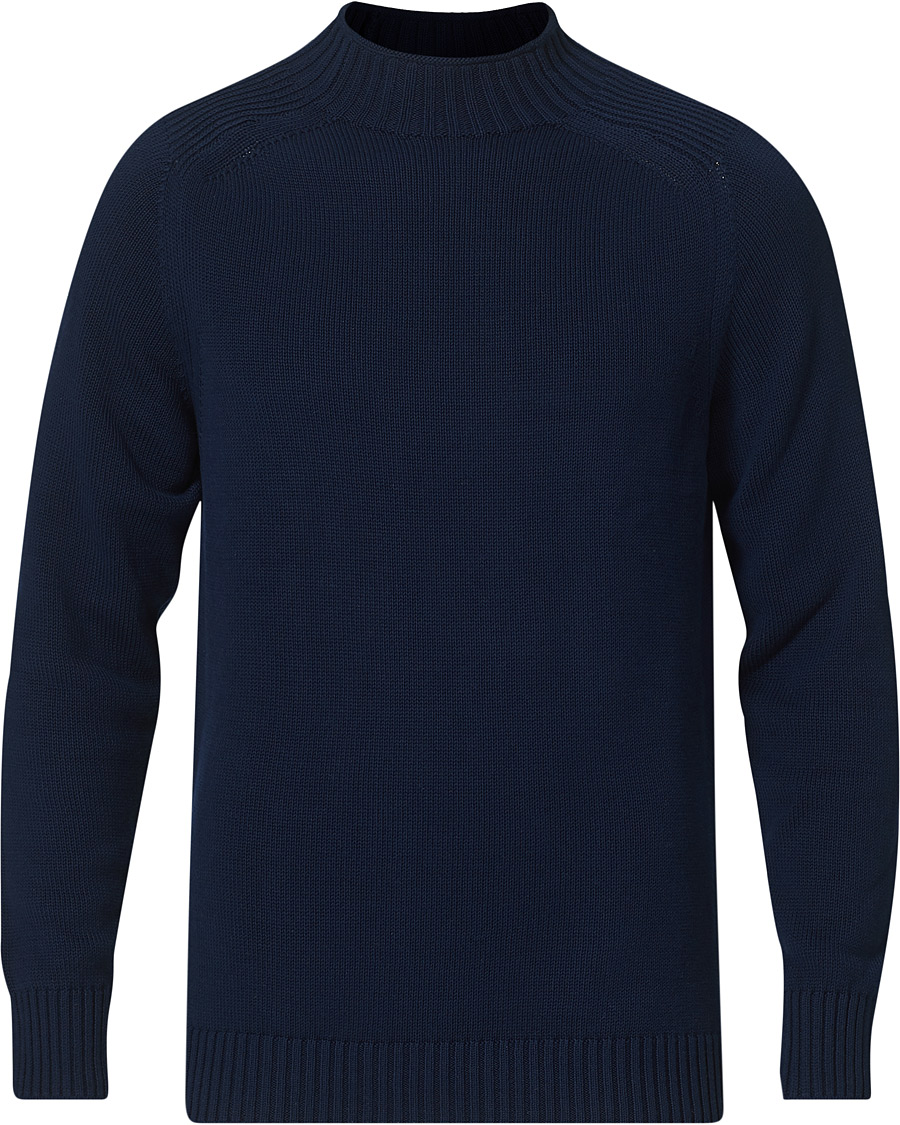 Herren | Pullover | Stenströms | Cotton Mock Neck Sweater Navy