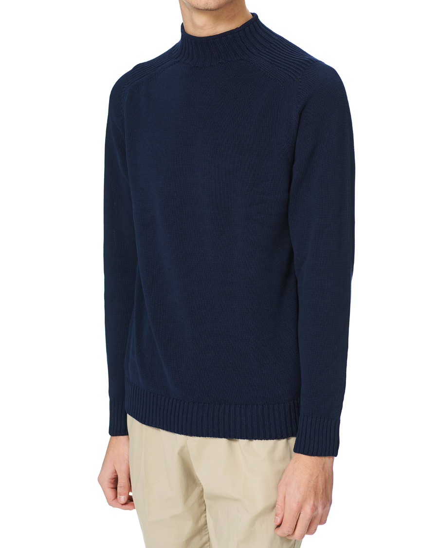 Herren | Pullover | Stenströms | Cotton Mock Neck Sweater Navy
