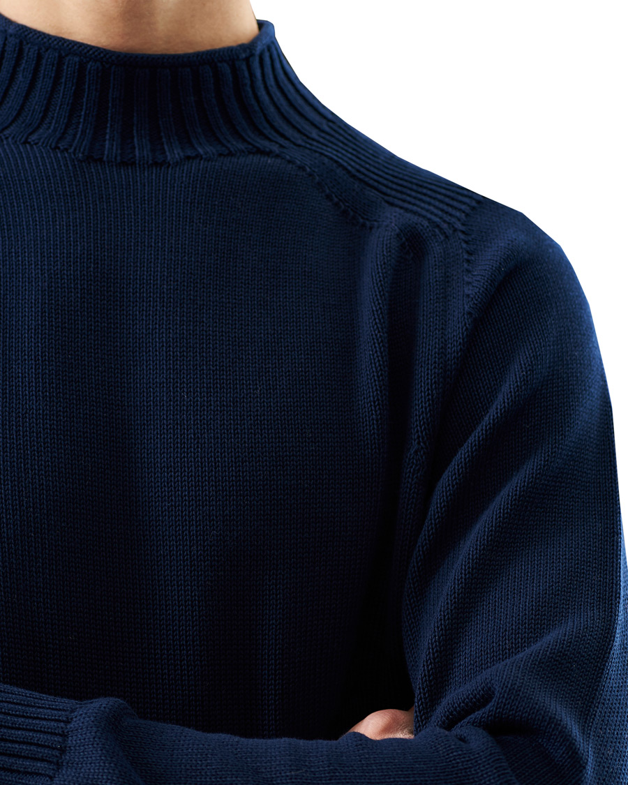 Herren | Pullover | Stenströms | Cotton Mock Neck Sweater Navy