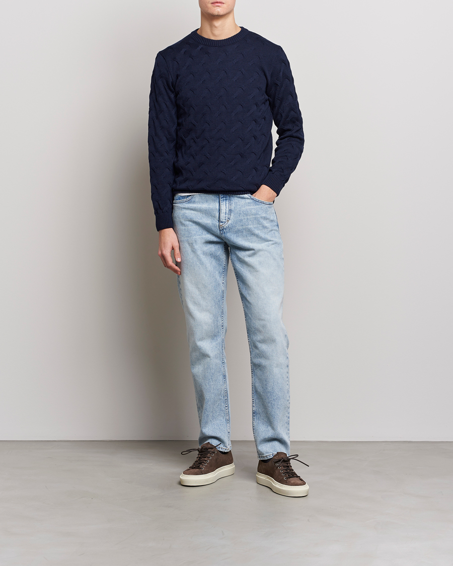 Herren | Pullover | Stenströms | Heavy Cable Merino Crew Neck Navy