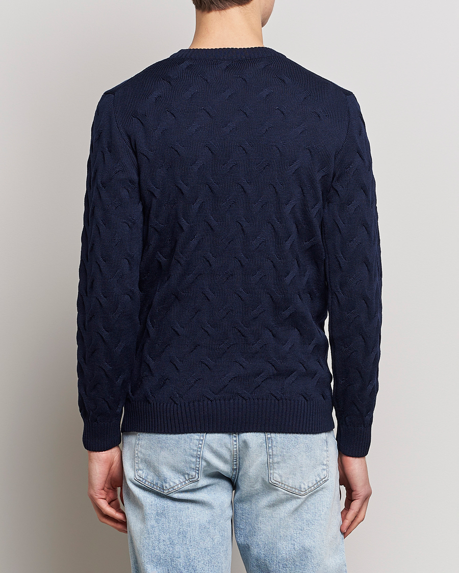 Herren | Pullover | Stenströms | Heavy Cable Merino Crew Neck Navy
