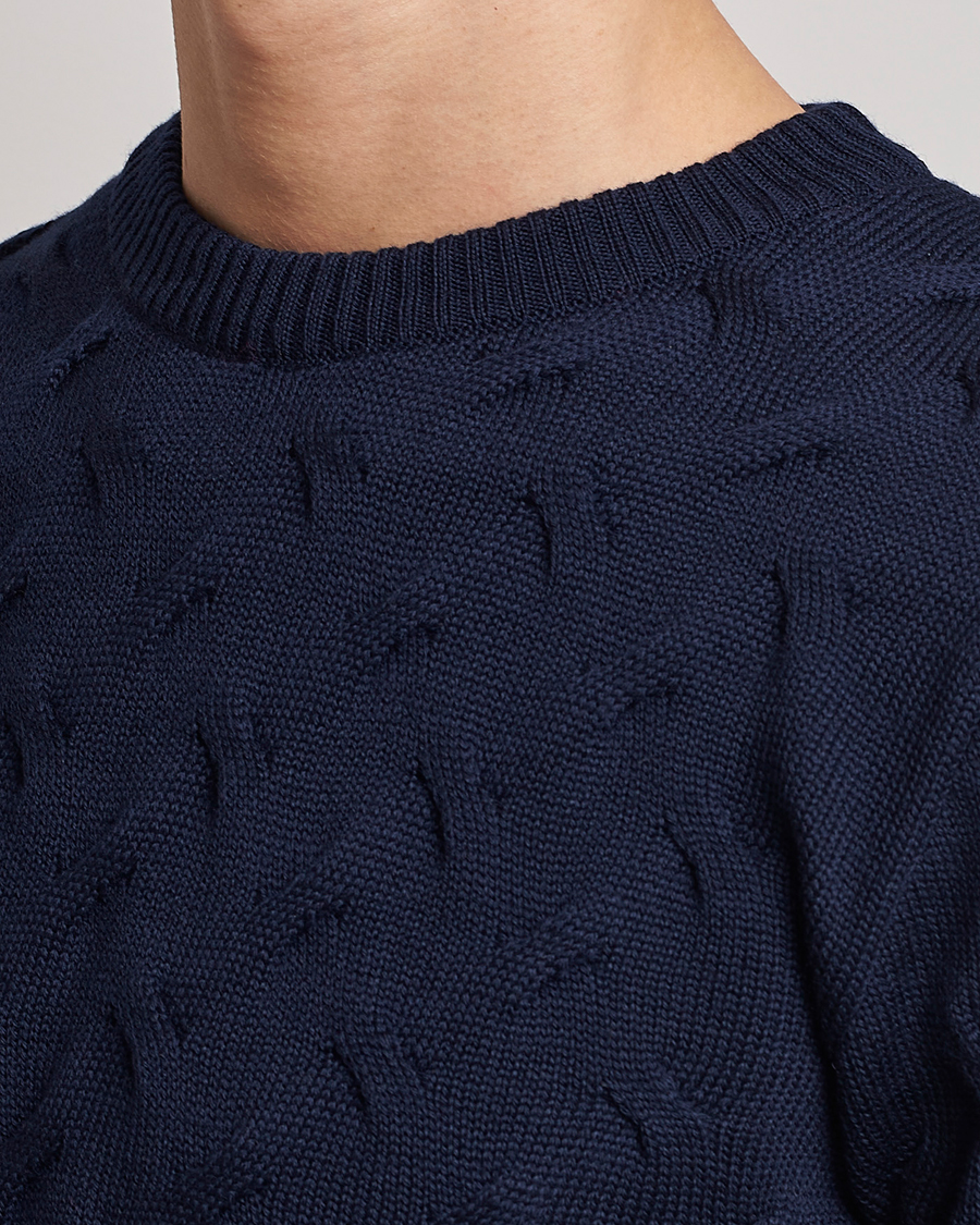 Herren | Pullover | Stenströms | Heavy Cable Merino Crew Neck Navy