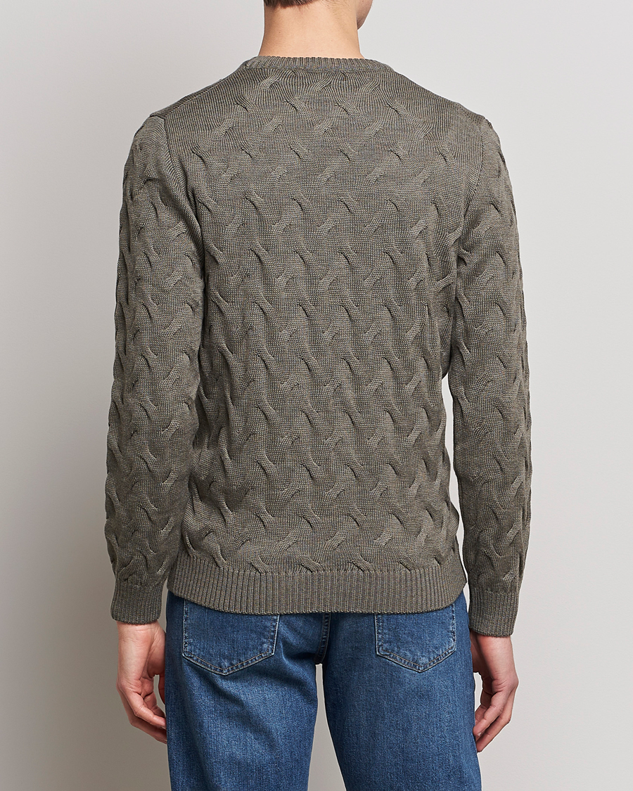 Herren | Pullover | Stenströms | Heavy Cable Merino Crew Neck Olive