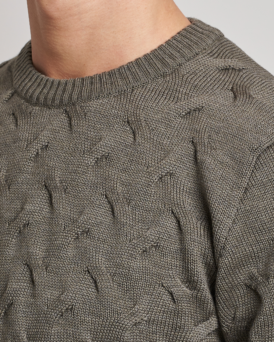 Herren | Pullover | Stenströms | Heavy Cable Merino Crew Neck Olive