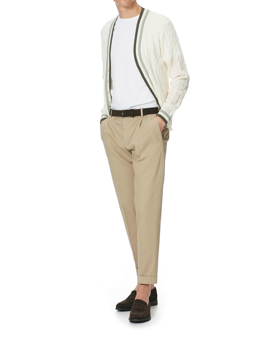 Herren | Pullover | Stenströms | Contrast Merino Cable Cardigan White