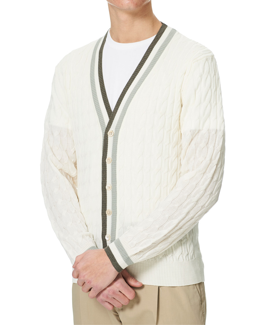 Herren | Pullover | Stenströms | Contrast Merino Cable Cardigan White