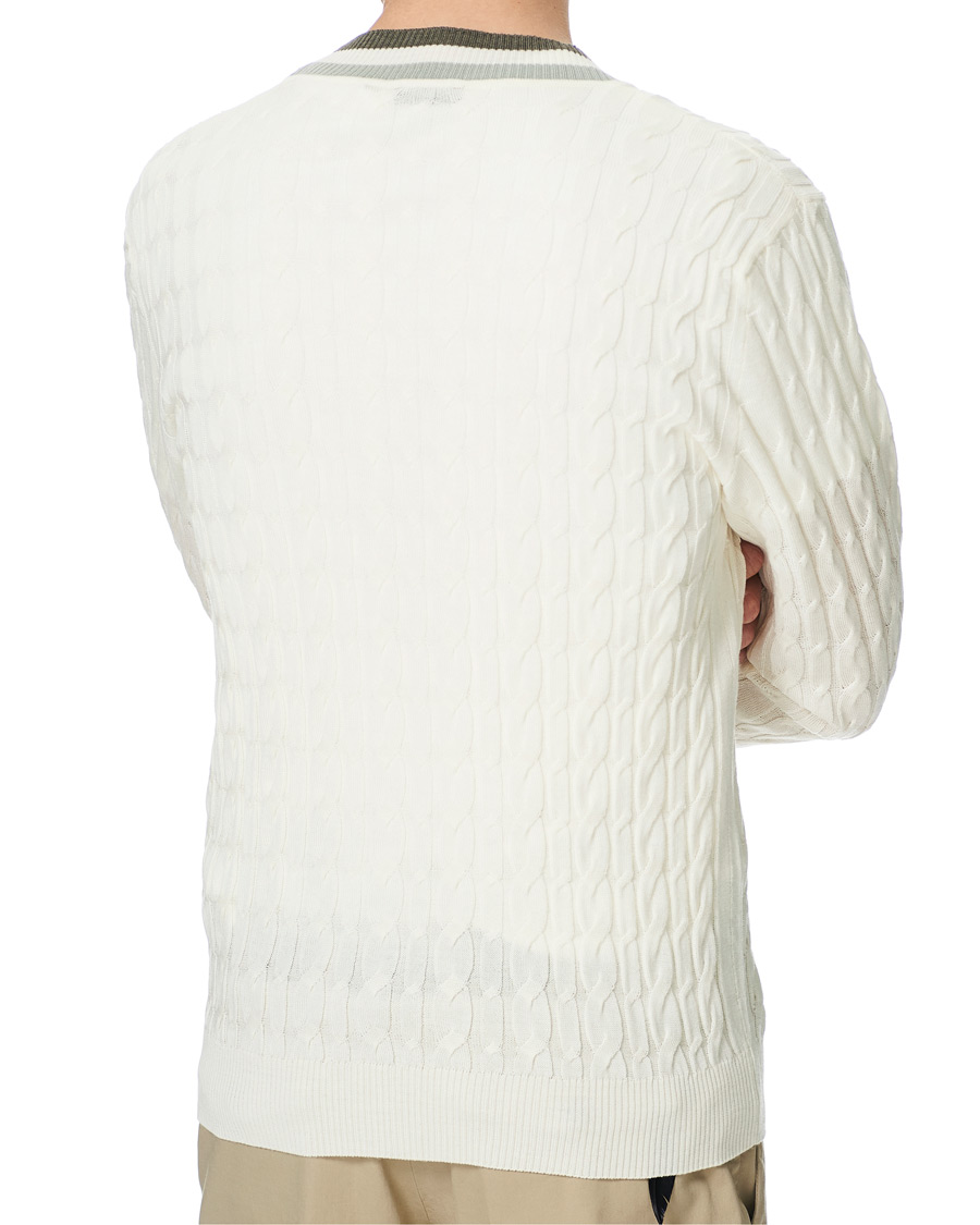 Herren | Pullover | Stenströms | Contrast Merino Cable Cardigan White