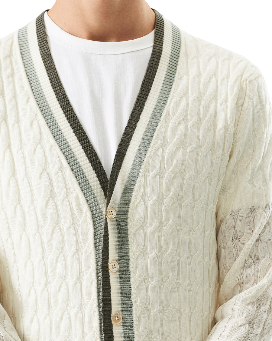 Herren | Pullover | Stenströms | Contrast Merino Cable Cardigan White