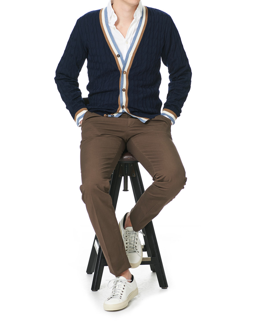 Herren | Pullover | Stenströms | Contrast Merino Cable Cardigan Navy