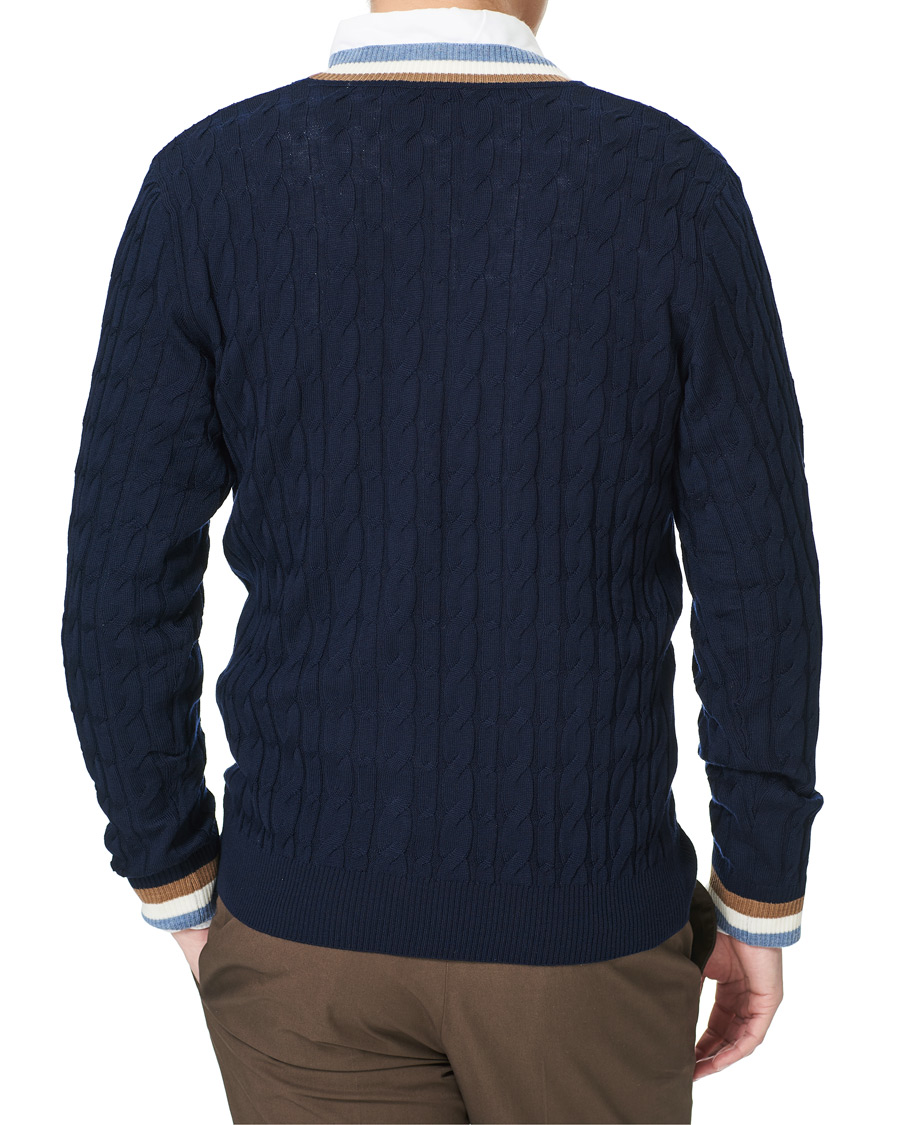 Herren | Pullover | Stenströms | Contrast Merino Cable Cardigan Navy