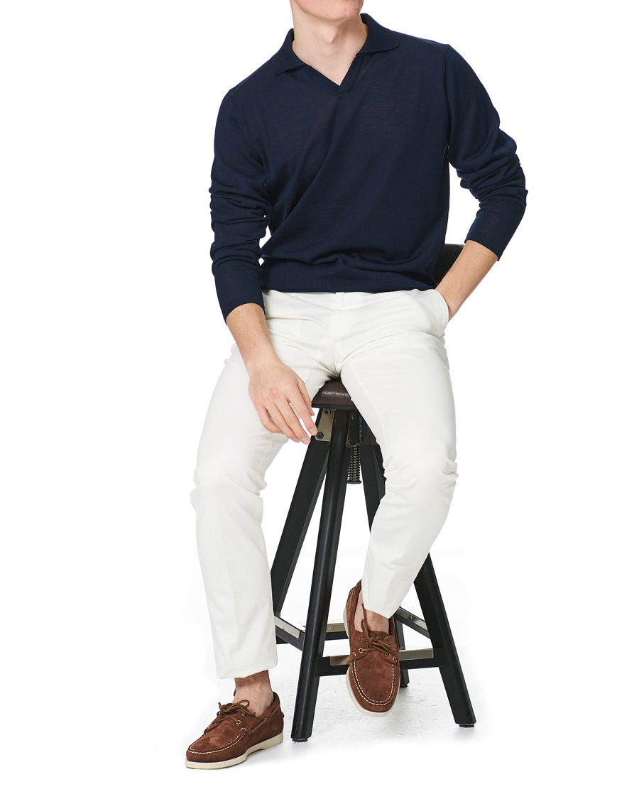 Herren | Pullover | Stenströms | Fine Merino Long Sleeve Polo Navy