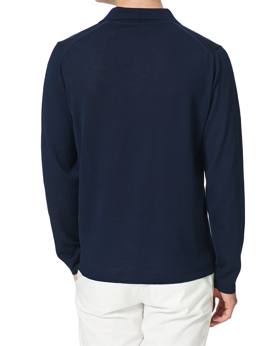 Herren | Pullover | Stenströms | Fine Merino Long Sleeve Polo Navy