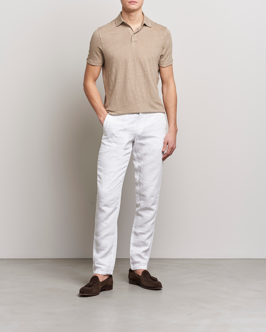 Herren | Poloshirt | Stenströms | Linen Polo Shirt Beige