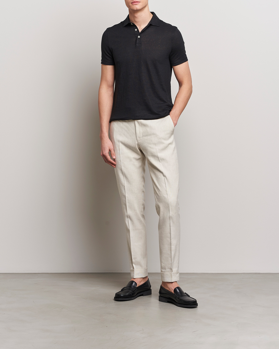 Herren | Poloshirts | Stenströms | Linen Polo Shirt Black
