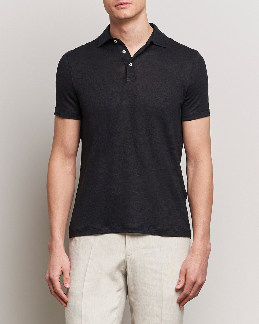 Herren | Kurzarm-Poloshirts | Stenströms | Linen Polo Shirt Black