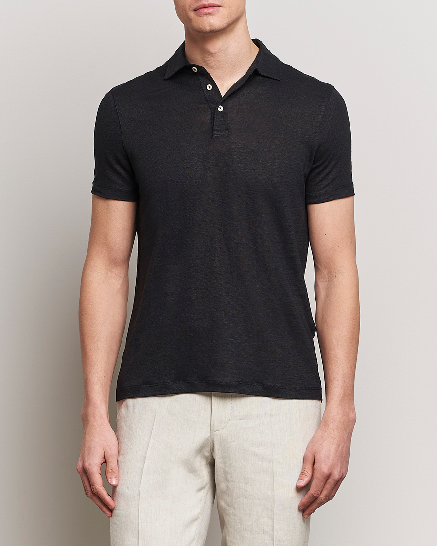Herren | Poloshirts | Stenströms | Linen Polo Shirt Black
