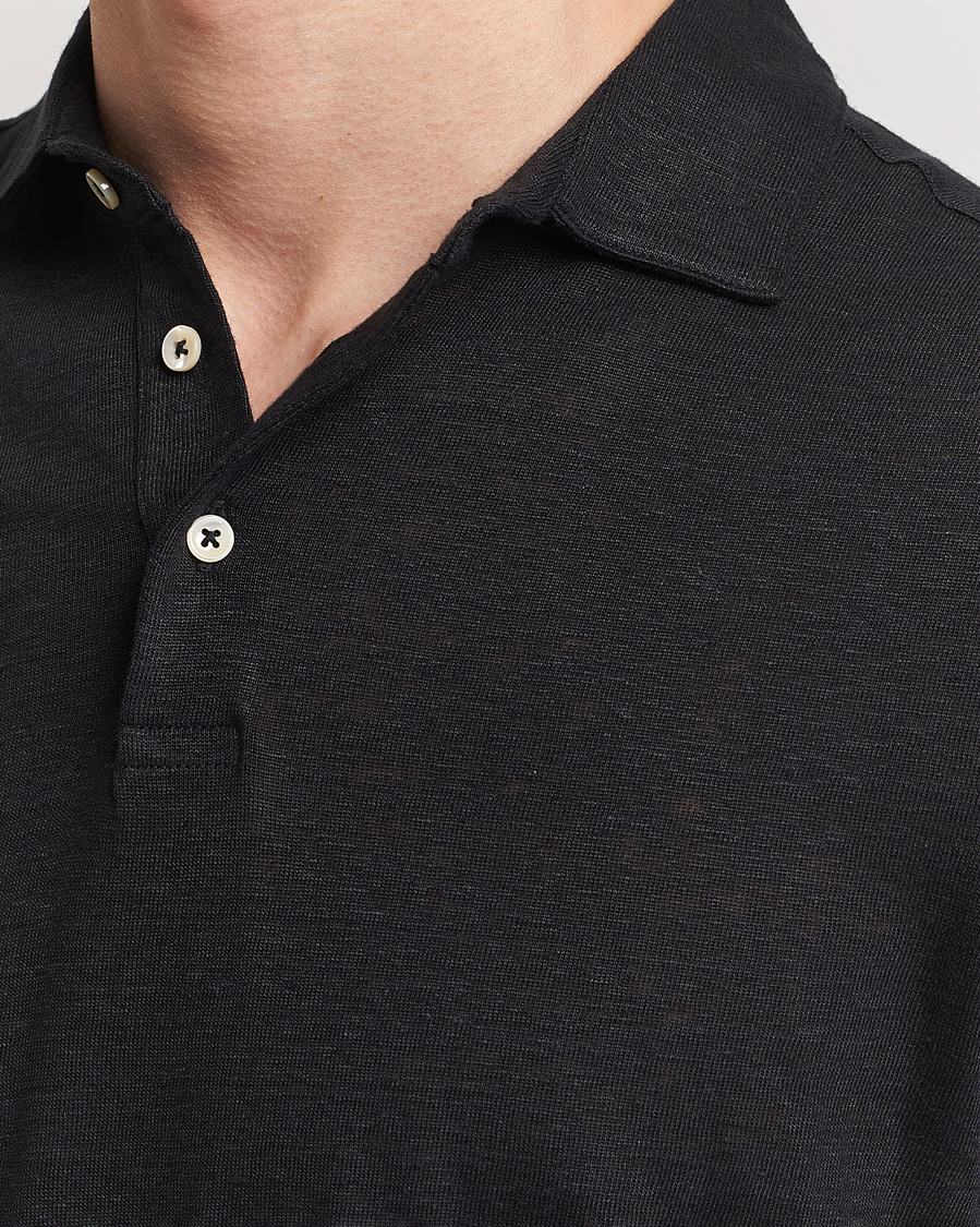 Herren | Poloshirts | Stenströms | Linen Polo Shirt Black