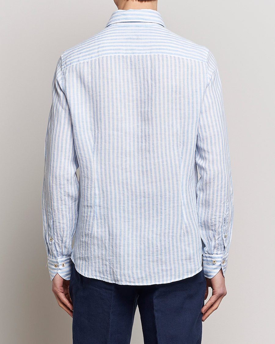 Herren | Hemden | Stenströms | Slimline Cut Away Striped Linen Shirt Light Blue