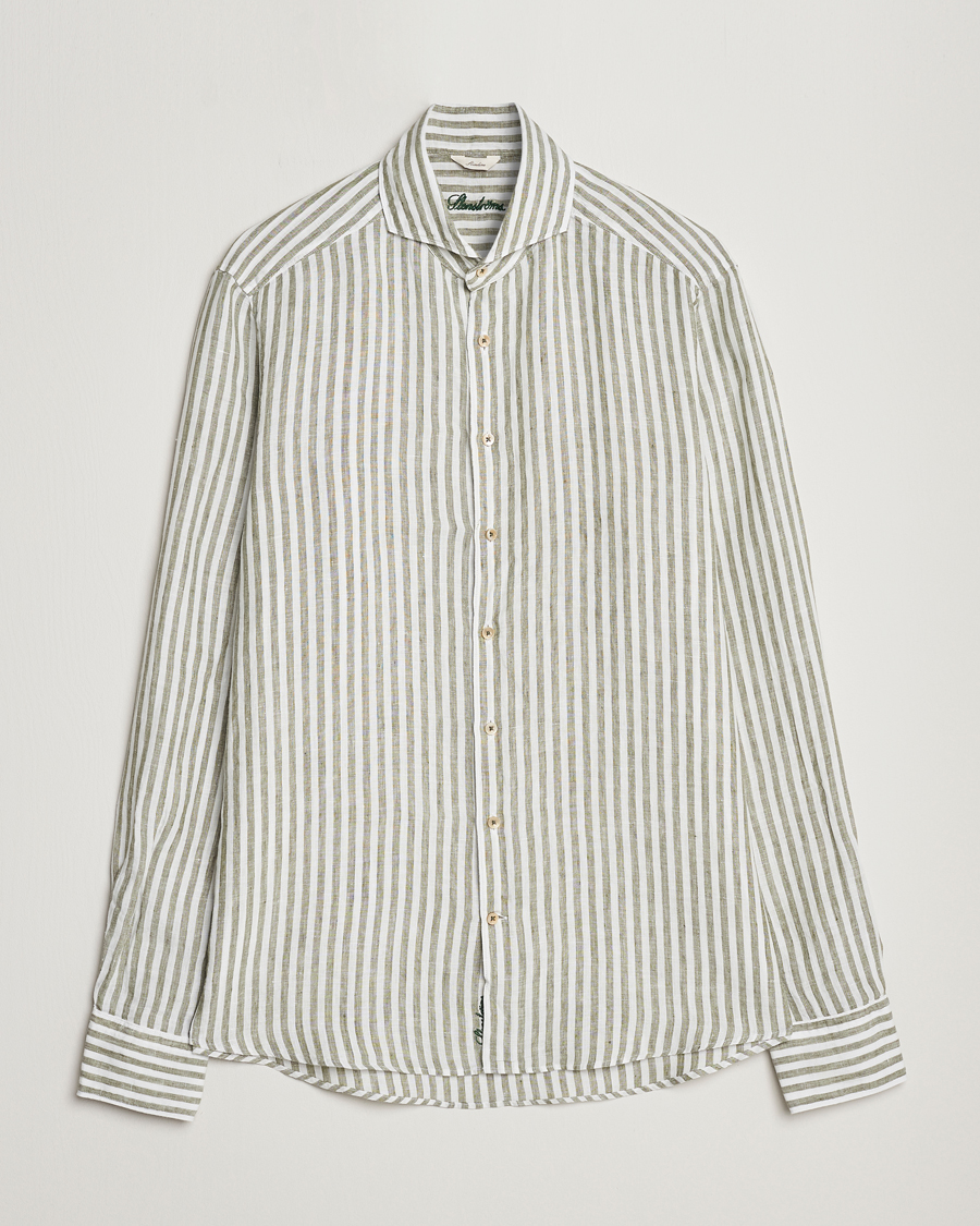 Herren | Hemden | Stenströms | Slimline Cut Away Striped Linen Shirt Green