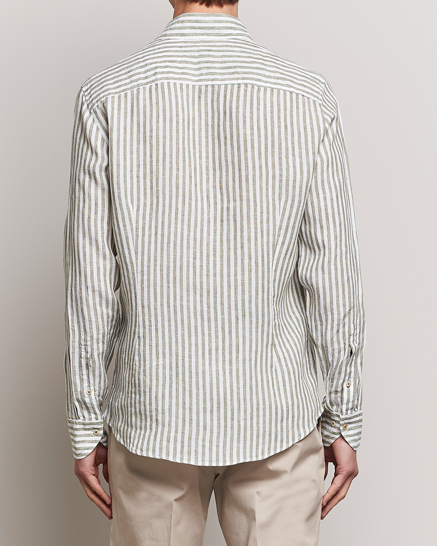 Herren | Hemden | Stenströms | Slimline Cut Away Striped Linen Shirt Green
