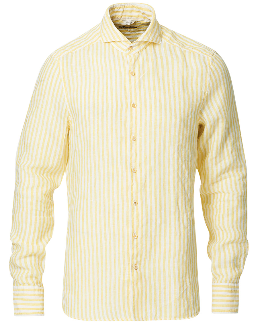 Herren | Hemden | Stenströms | Slimline Cut Away Striped Linen Shirt Yellow