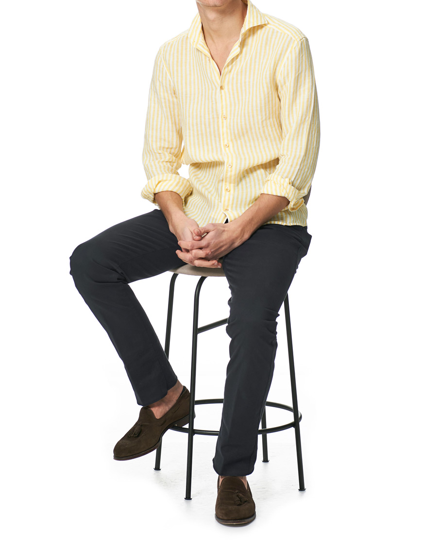 Herren | Hemden | Stenströms | Slimline Cut Away Striped Linen Shirt Yellow