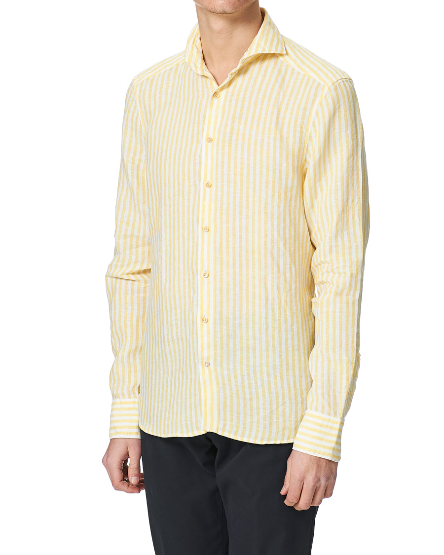 Herren | Hemden | Stenströms | Slimline Cut Away Striped Linen Shirt Yellow