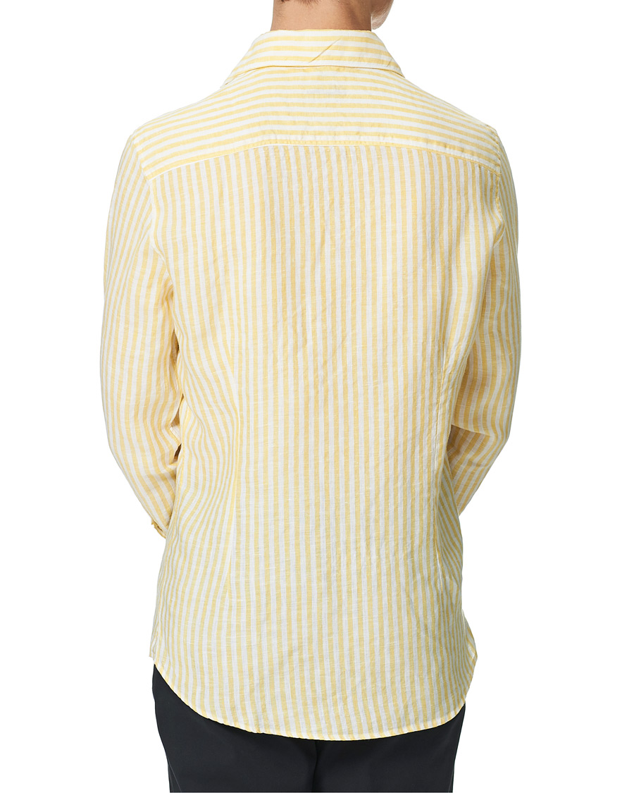 Herren | Hemden | Stenströms | Slimline Cut Away Striped Linen Shirt Yellow