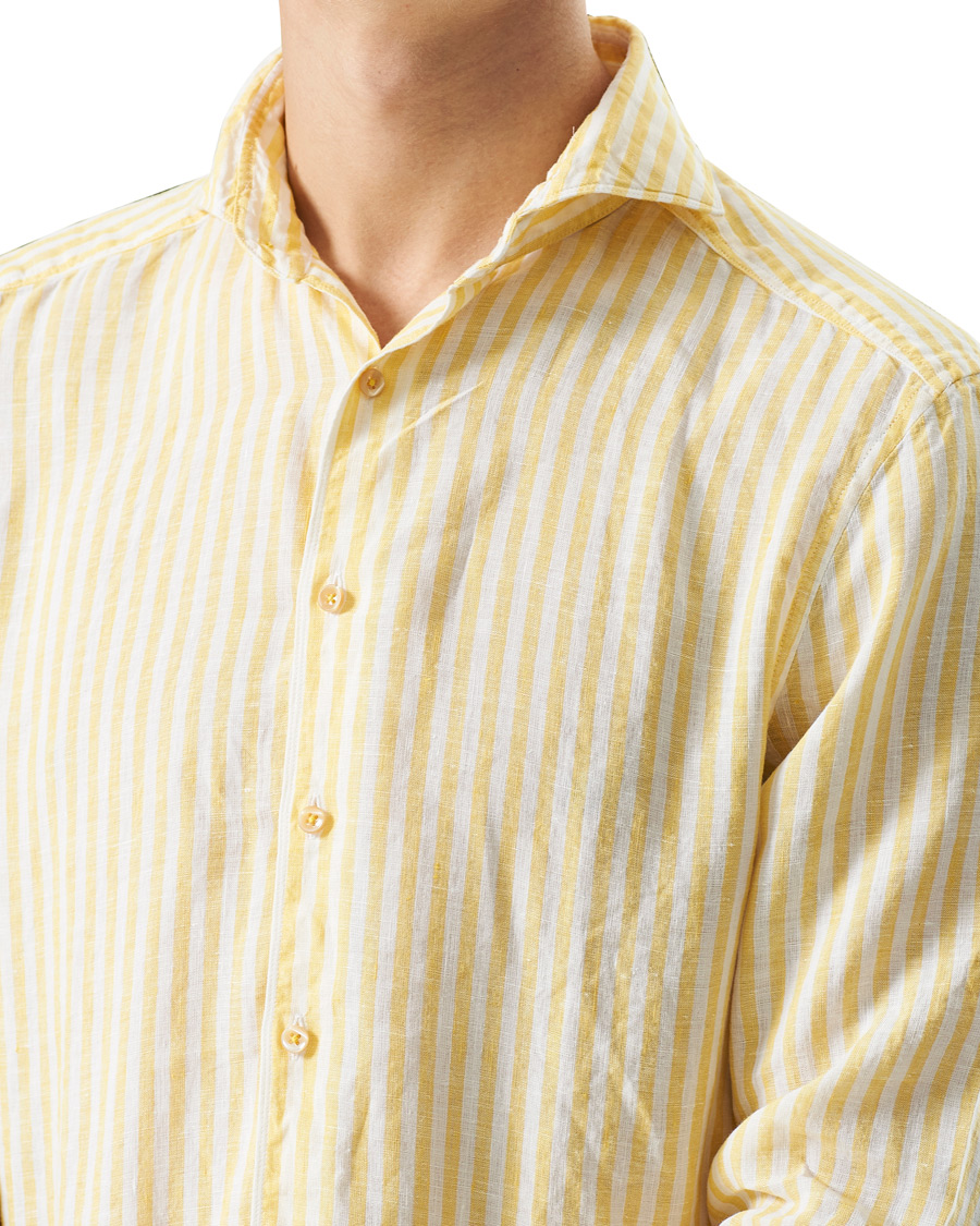 Herren | Hemden | Stenströms | Slimline Cut Away Striped Linen Shirt Yellow