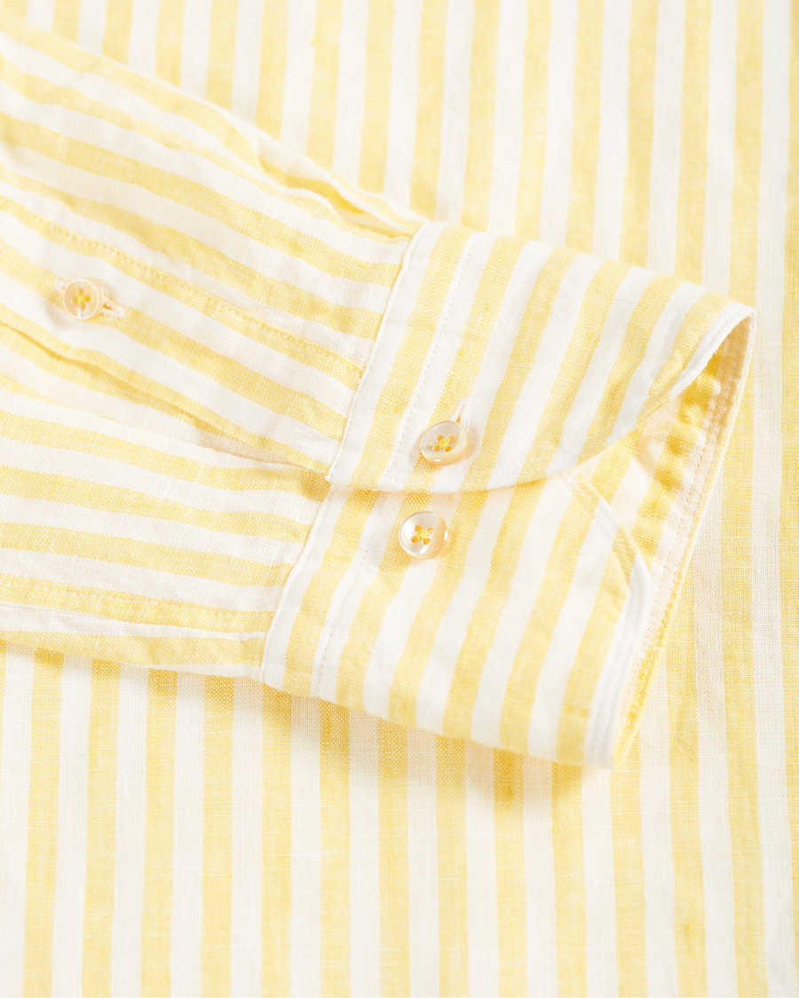 Herren | Hemden | Stenströms | Slimline Cut Away Striped Linen Shirt Yellow