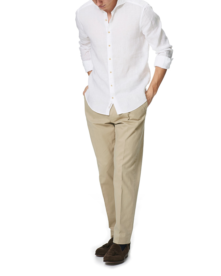 Herren | Hemden | Stenströms | Slimline Cut Away Linen Shirt White