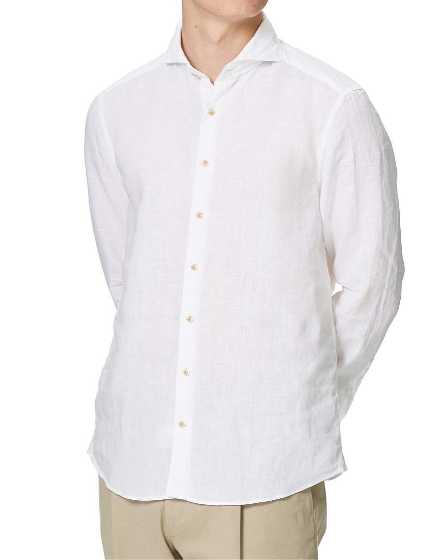 Herren | Hemden | Stenströms | Slimline Cut Away Linen Shirt White